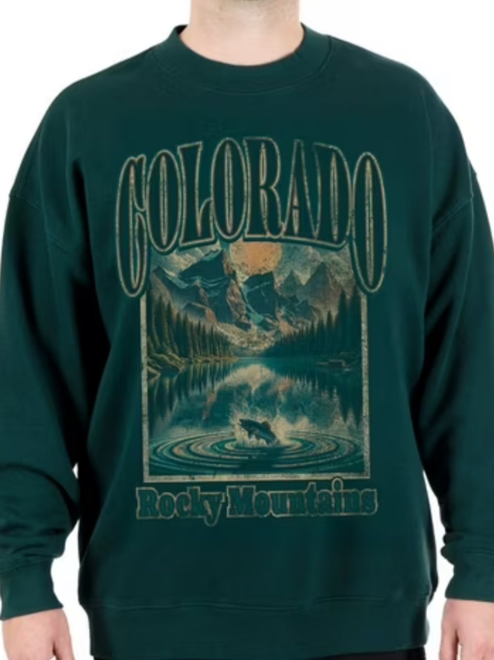 Colorado Rocky Mountains Green Crewneck Sweatshirt